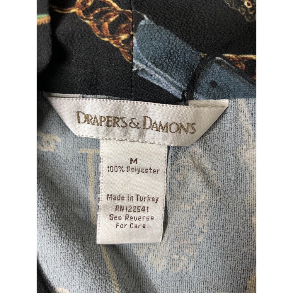 Drapers & Damons Womens Black Equestrian Chain Print V-Neck Blouse Size M - Picture 4 of 6